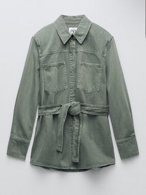 ZARA Sage Green Utility Belted Jacket